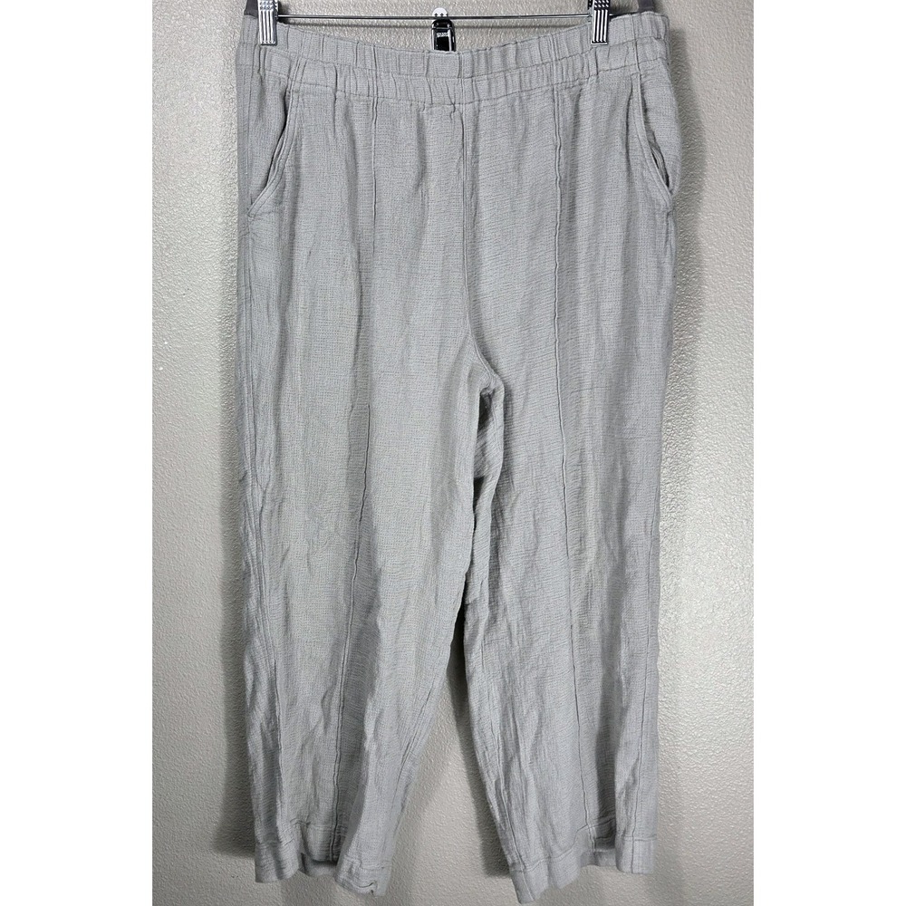 Madewell Linen Blend Pull-On Crop Pants Women's XL Sage‎ Green Relaxed Elastic
